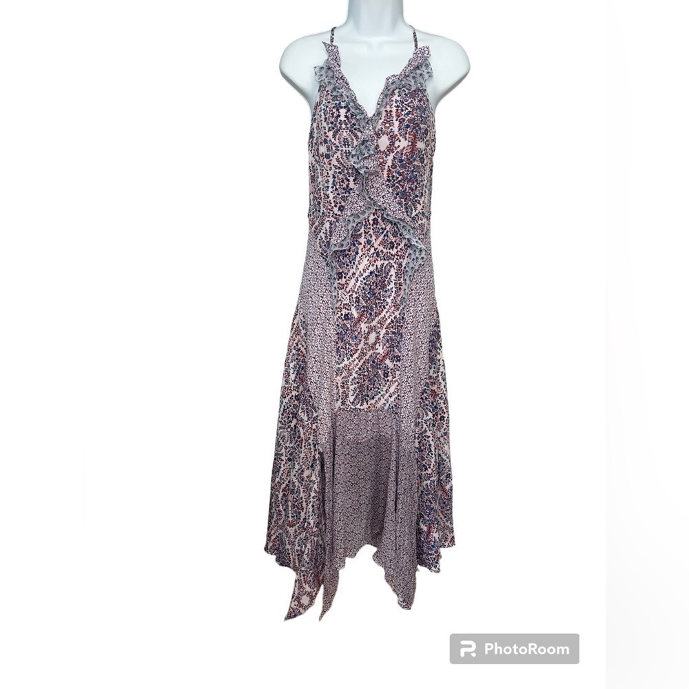 Rebecca Taylor blue red white mixed print silk sleeveless midi dress size 0 - Picture 4 of 14